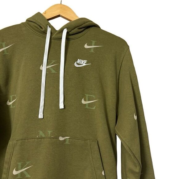 Nike Hoodie Dark Olive AOP Sportswear Club Fleece Embroidered Logo mens small - Picture 9 of 9
